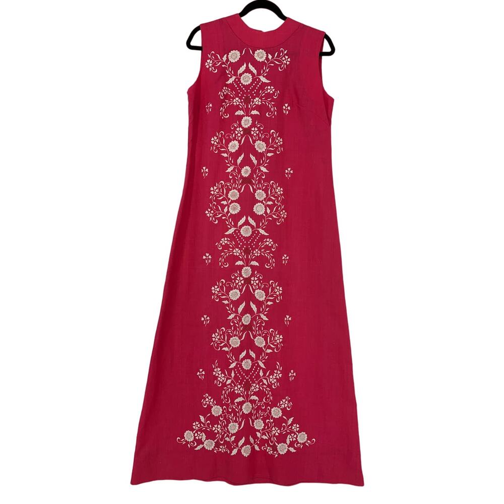 Sleeveless Deep Pink Embroidered Vintage Maxi Dress
